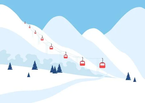 Snow resort in mountain with elevator, winter slope landscape. Healthy lifestyle Illustrazione stock