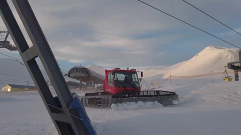 Snow retrack moving on mountain in Gudauri Georgia Stock Footage 103798152