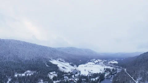Snow river between pine hills Stock Footage 321101741