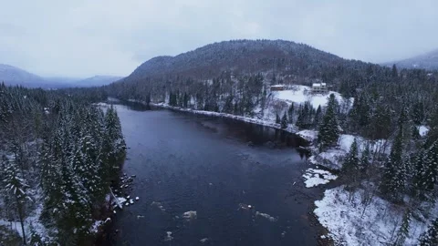 Snow river drift aerial view Stock Footage 321102378