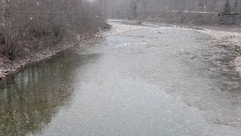 Snow on the river Stock Footage 123013765