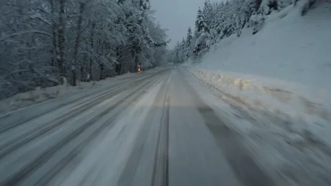 Snow Road Drive Stock Footage 207017898