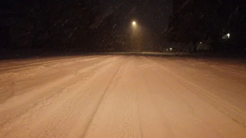 Snow Road in the Night Stock Footage 124795112