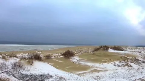 Snow on sand dunes Stock Footage 142626964