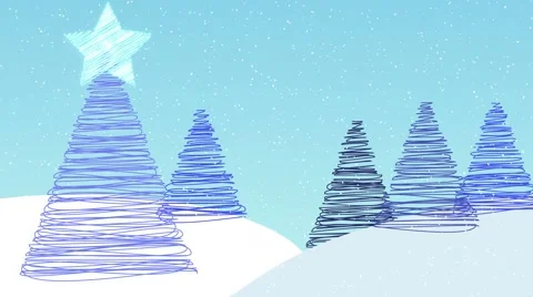 Snow scape Christmas tree background animation elegant drawn on effect Stock Footage 69002741