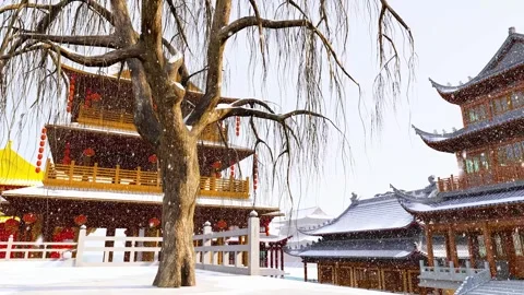 Snow scene in ancient town in winter Stock Footage 259389897