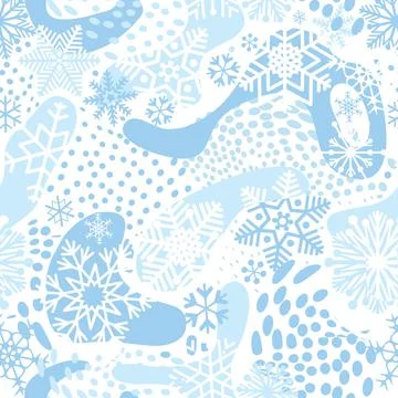 Snow seamless pattern. Artistic winter background with dots and snowflakes. Illustrazione stock