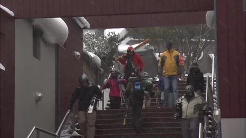 Snow Skiing mountain Stock Footage 81498674