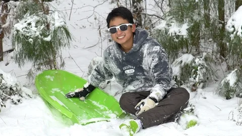 Snow Sledding Student Video stock 102348825