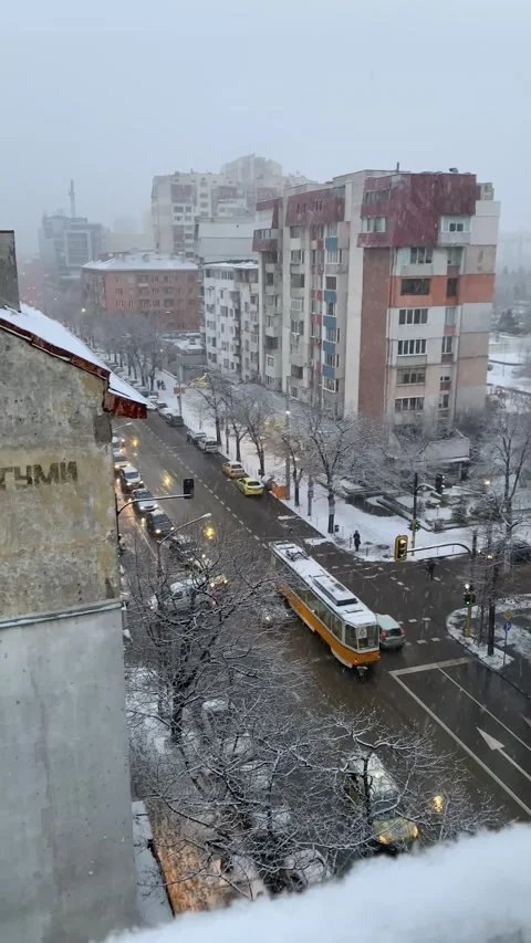 Snow in Sofia, Bulgaria's capital Stock Footage 208872691