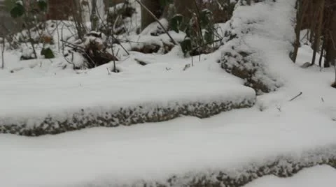 Snow on Stairs Stock Footage 12748970