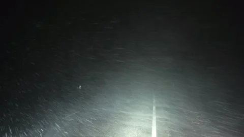 Snow storm blowing across the road Stock Footage 297246355