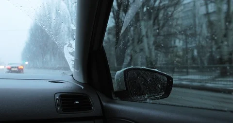 Snow Storm. Car Moves On The Public Road. Stock Footage 124635255