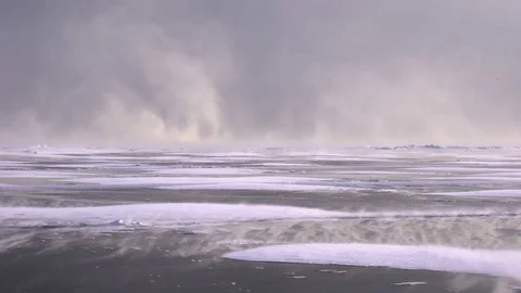 Snow storm on frozen lake Baikal Stock Footage
