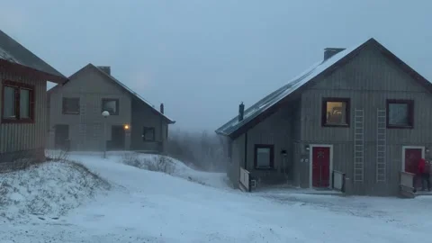 Snow Storm Hitting A Cabin With Strong Winds in Abisko National Park, Sweden Stock Footage 169761241