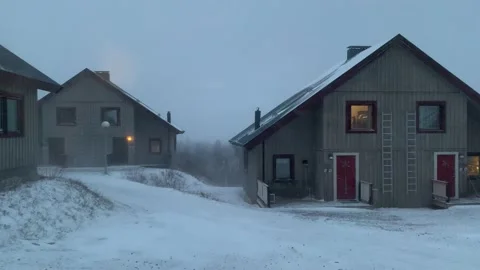 Snow Storm Hitting A Cabin With Strong Winds in Abisko National Park, Sweden Stock Footage 169761246