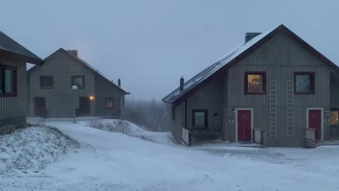 Snow Storm Hitting A Cabin With Strong Winds in Abisko National Park, Sweden Stock Footage 169761271