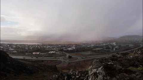 Snow Storm Hitting A Small Town In Iceland 4K Timelapse Stock Footage 285269494