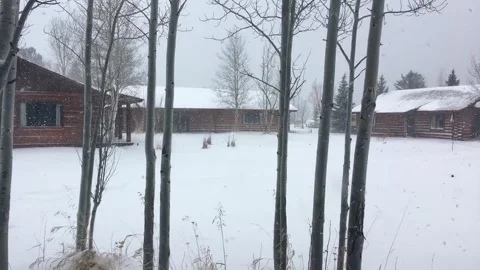Snow storm outside cabins Stock Footage 169208091