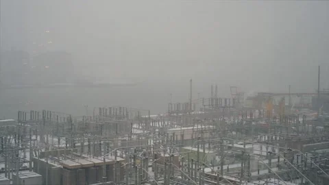 Snow Storm Over Powergrid in Brooklyn and The East River Stock Footage 301649064