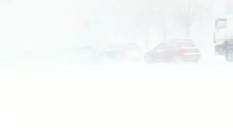 Snow storm on the road Stockbeeldmateriaal 22225273