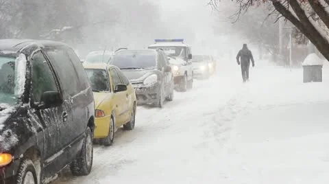 Snow storm on the road Stock Footage 22238372