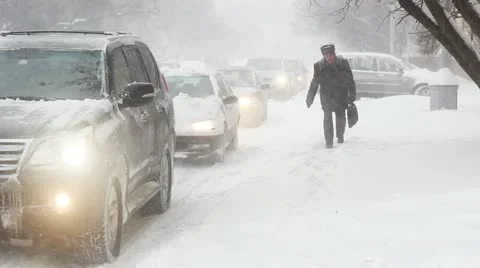 Snow Storm on the road Stock Footage 22373351