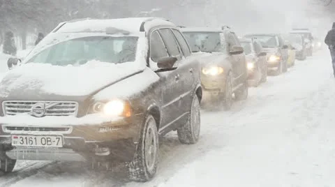 Snow Storm on the road Stock Footage 22374942