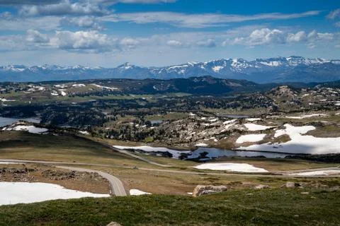 Snow in summer along the Beartooth Pass (US Highway 212), along with beautifu Stock Photos