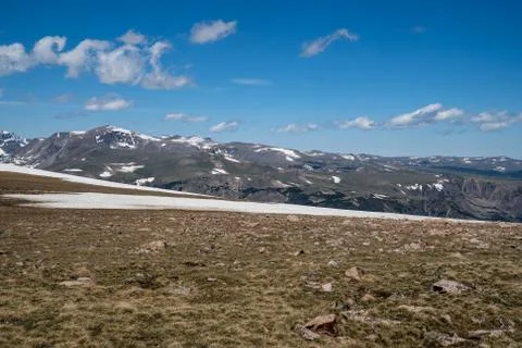 Snow in summer along the Beartooth Pass (US Highway 212), along with beautifu Stock Photos
