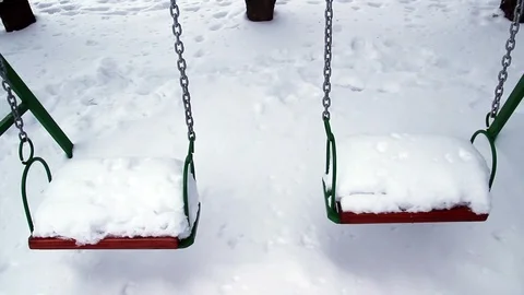 Snow On The Swings At The Playground Stock Footage 86519635