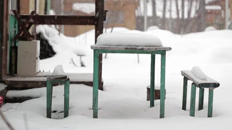 Snow table. A lot of snow fell in December.It's snowing. Stock Footage 33959953
