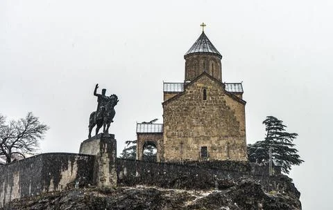 Snow in Tbilisi in the spring Foto stock