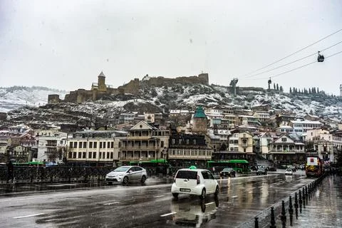 Snow in Tbilisi in the spring Stock Photos