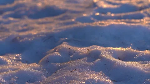 Snow texture at sunset. White snow glowing with warm golden hour sunlight. Stock Footage 330932036