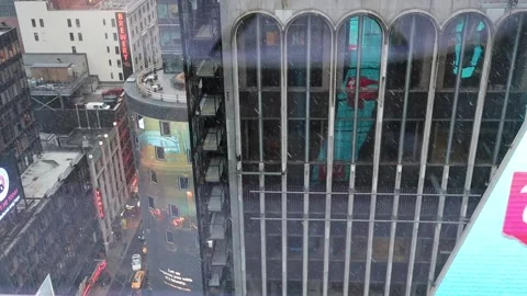 Snow in Times Square - Birds Eye view Stock Footage