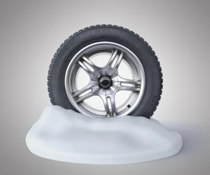 Snow tires on a snow 3d render on grey Stock Illustration
