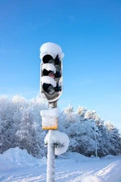 Snow on traffic lights Stock Photos