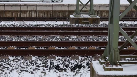 Snow on train tracks 4k 30fps Stock Footage 323322988