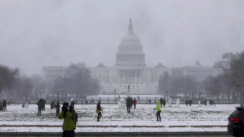 Snow at the US Capitol building in Washington, DC, USA Stock Footage 147630833