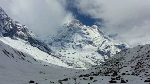 Snow valley mountain peak HD video nature background. Annapurna Base Camp Stock Footage 64829086