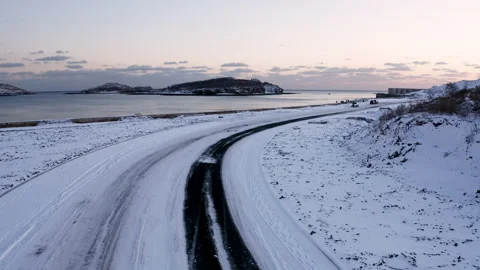 Snow view of seaside road. Stock Footage 147658861