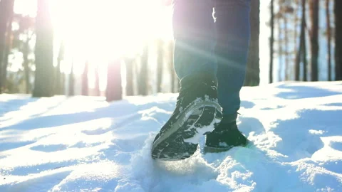 Snow walking foot man Stock Footage 101474212