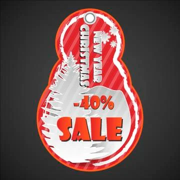 Snow white shape Red New Year sale paper tag Stock Illustration