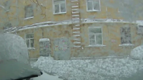 Snow on the windshield of the car DVR Stock Footage 89445324