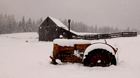 Snow in winter on a ranch Stock Footage 1079591