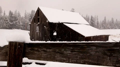 Snow in winter on a ranch Stock Footage 1081402