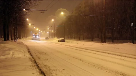 Snowblower and night snowfall Stock Footage 59103443