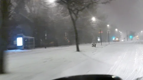 Snowblower during winter at night Stock Footage 125549240