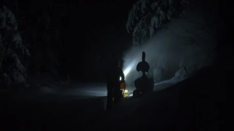Snowblower working in deep snow in dark night Stock Footage 102926296